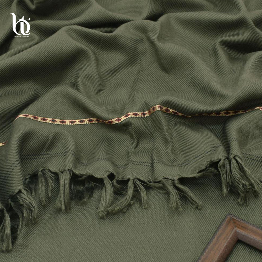 Soft & Warm Olive Green Shawl – 100% Claric Wool